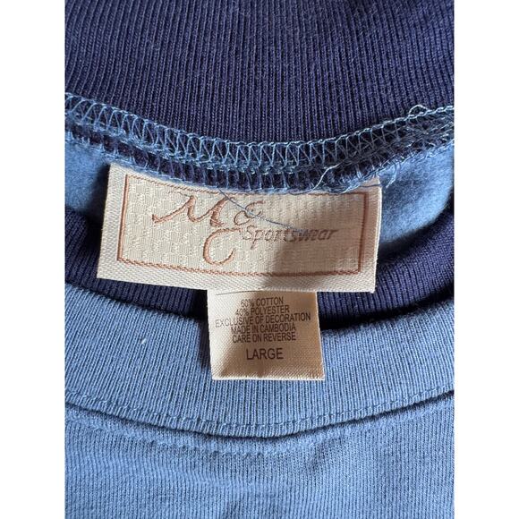 Snowhappens! Cute Blue Winter Crewneck Holiday Sweater Women Large w/ Polarbear - Picture 2 of 7